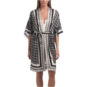 GOTTEX Golden Chic Kimono Flutter Sleeve Cover-up Robe With Tie